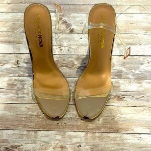 Fashionova clear and gold heels with straps